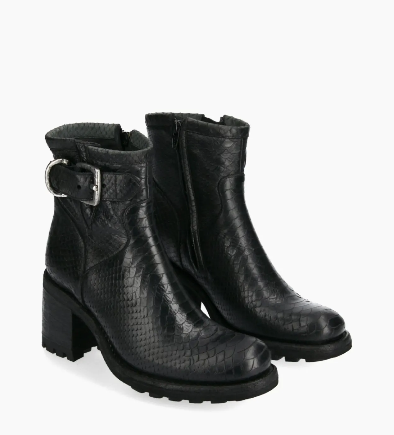 Outlet Boot biker à boucle - Justy 70 - Cuir lavé embossé python - Boots - Bottines|Boots - Bottines