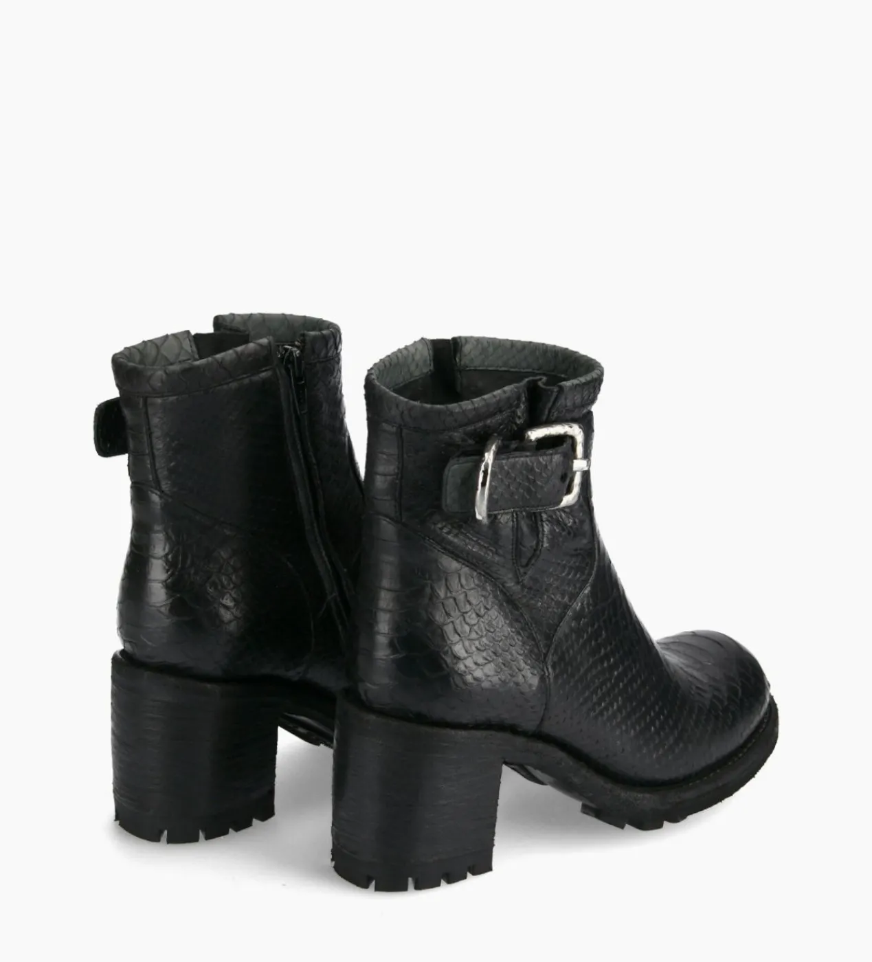 Outlet Boot biker à boucle - Justy 70 - Cuir lavé embossé python - Boots - Bottines|Boots - Bottines