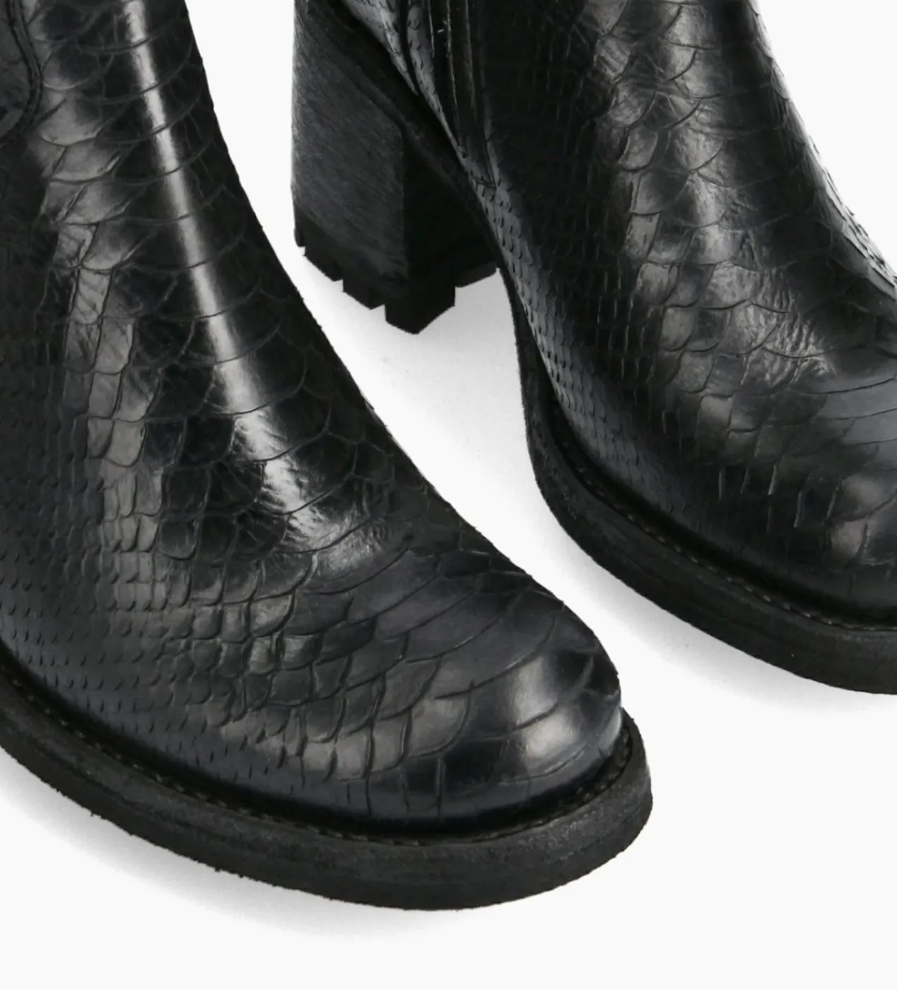 Outlet Boot biker à boucle - Justy 70 - Cuir lavé embossé python - Boots - Bottines|Boots - Bottines