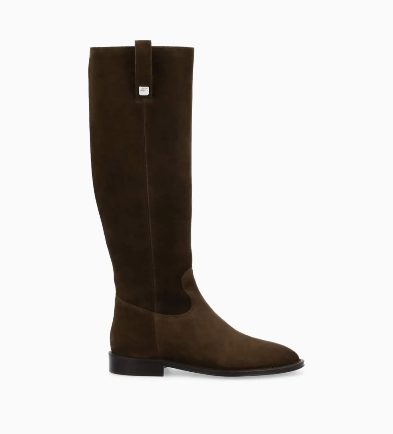 Best Botte à talon plat - Joan - Cuir velours - Marron foncé Bottes|Bottes