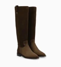 Best Botte à talon plat - Joan - Cuir velours - Marron foncé Bottes|Bottes