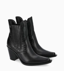 Hot Bottine chelsea à talon - Sandy 80 - Cuir imprimé crocodile/Cuir lisse brillant - Boots - Bottines|Santiags