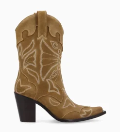 New Bottine western brodée à talon - Andrea 80 - Cuir velours - Boots - Bottines|Boots - Bottines