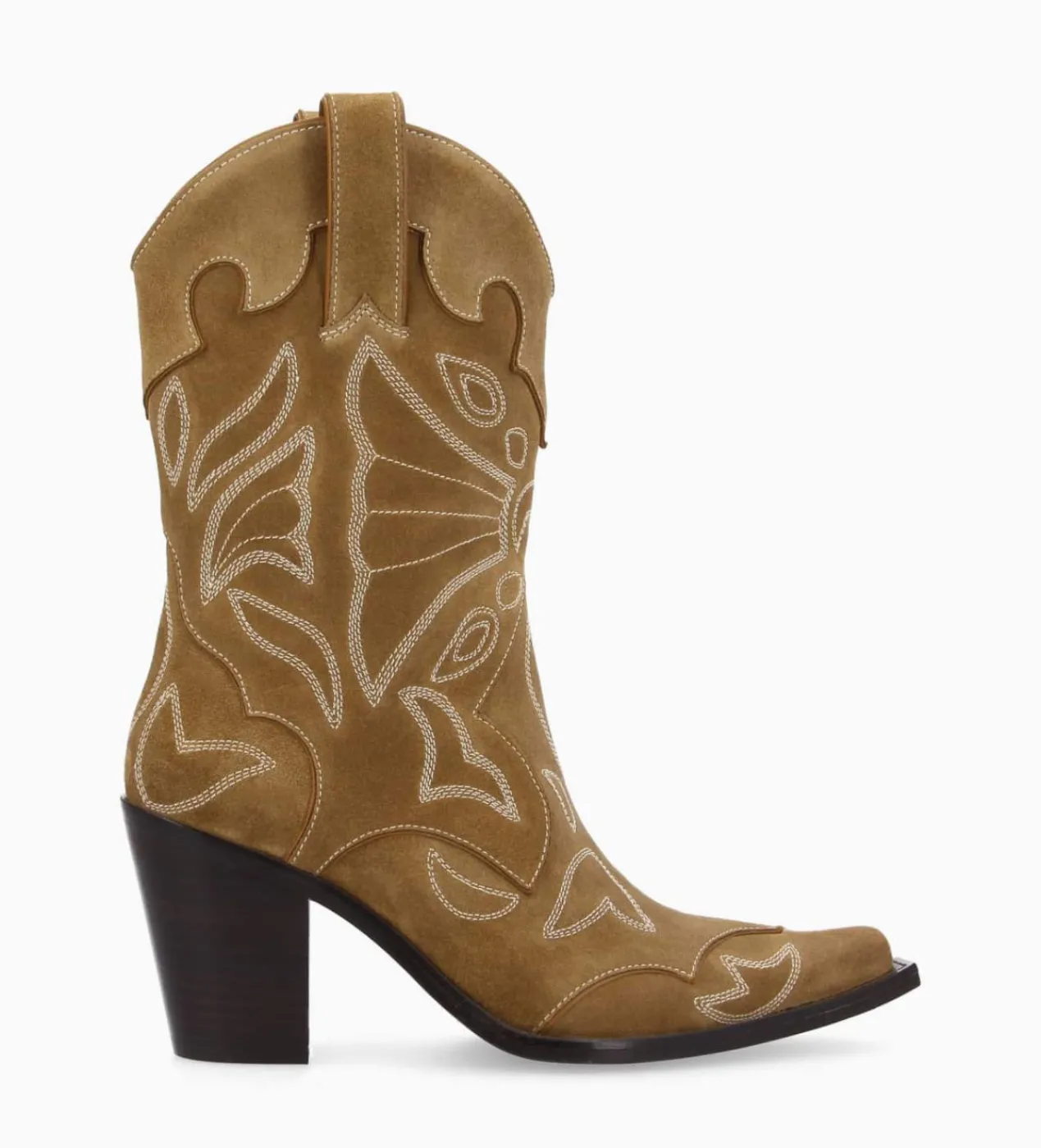 New Bottine western brodée à talon - Andrea 80 - Cuir velours - Boots - Bottines|Boots - Bottines