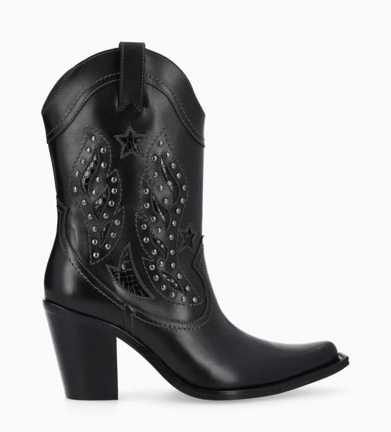 Online Bottine western brodée à talon avec clous - Tippi 80 - Cuir de veau lisse/Cuir imprimé serpent - Boots - Bottines|Santiags