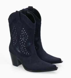 Bottine western brodée à talon avec clous - Tippi 80 - Cuir velours/Cuir imprimé serpent - Boots - Bottines|Santiags