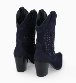 Bottine western brodée à talon avec clous - Tippi 80 - Cuir velours/Cuir imprimé serpent - Boots - Bottines|Santiags