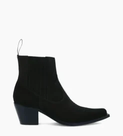Sale Bottine western chelsea brodée à talon - Simone 50 - Cuir velours - Boots - Bottines|Boots - Bottines
