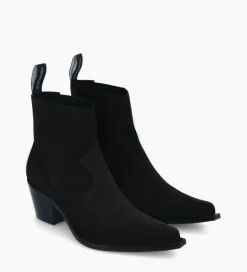 Sale Bottine western chelsea brodée à talon - Simone 50 - Cuir velours - Boots - Bottines|Boots - Bottines