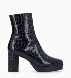 Clearance Bottine zippée à talon - Carlotta 70 - Cuir imprimé crocodile verni - Bleu nuit Boots - Bottines