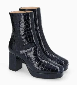 Clearance Bottine zippée à talon - Carlotta 70 - Cuir imprimé crocodile verni - Bleu nuit Boots - Bottines
