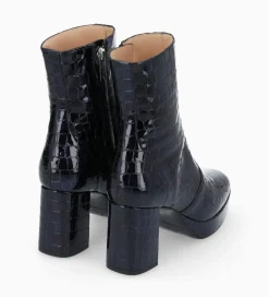 Clearance Bottine zippée à talon - Carlotta 70 - Cuir imprimé crocodile verni - Bleu nuit Boots - Bottines