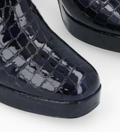 Clearance Bottine zippée à talon - Carlotta 70 - Cuir imprimé crocodile verni - Bleu nuit Boots - Bottines