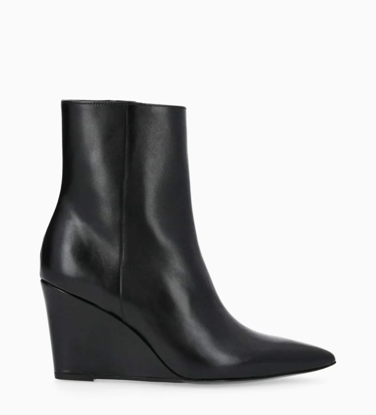 Bottine zippée à talon compensé - Florence 70 - Cuir de veau lisse brillant - Boots - Bottines