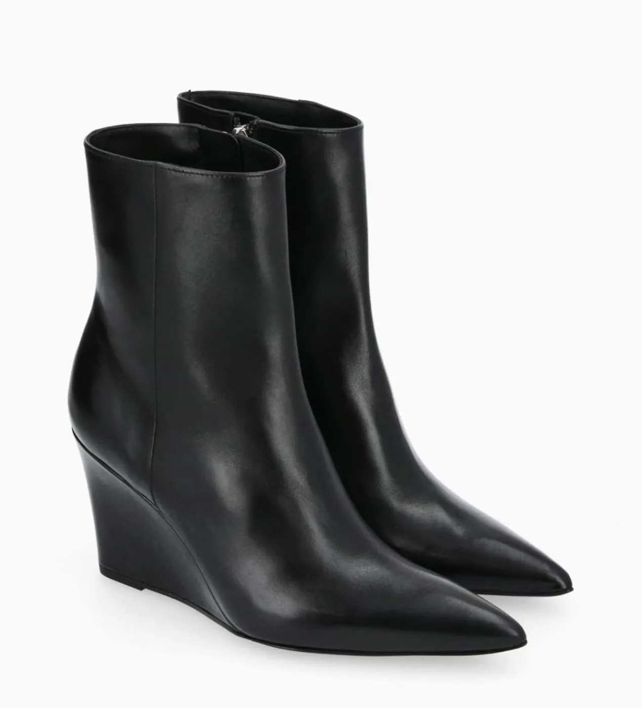 Bottine zippée à talon compensé - Florence 70 - Cuir de veau lisse brillant - Boots - Bottines