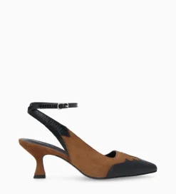 New Escarpin à bride arrière - Suzy 60 - Cuir velours/Cuir imprimé lézard - Escarpins