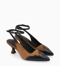 New Escarpin à bride arrière - Suzy 60 - Cuir velours/Cuir imprimé lézard - Escarpins