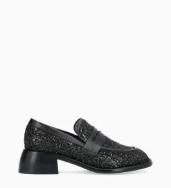 Discount Mocassin à talon à bout carré - Anaïs 50 - Toile pailletée/Cuir de veau - Mocassins - Escarpins|Mocassins