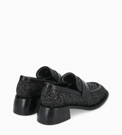 Discount Mocassin à talon à bout carré - Anaïs 50 - Toile pailletée/Cuir de veau - Mocassins - Escarpins|Mocassins