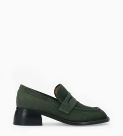 Clearance Mocassin à talon à bout carré - Anaïs 50 - Cuir velours - Mocassins - Escarpins|Mocassins